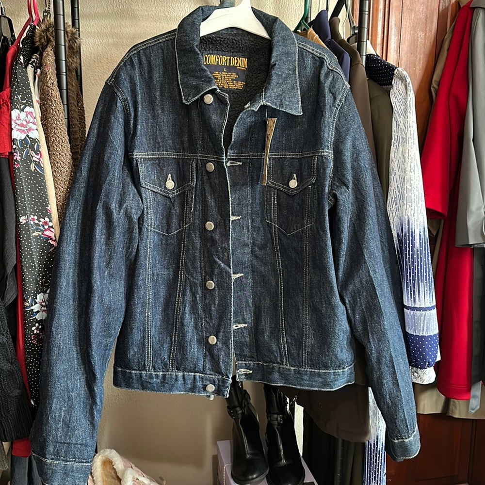 Men’s Comfort Denim Jean Jacket Dark Blue Size Large